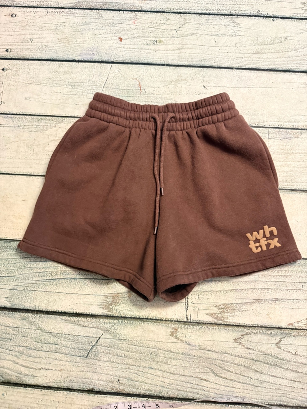 White fox brown high waisted sweat shorts. S